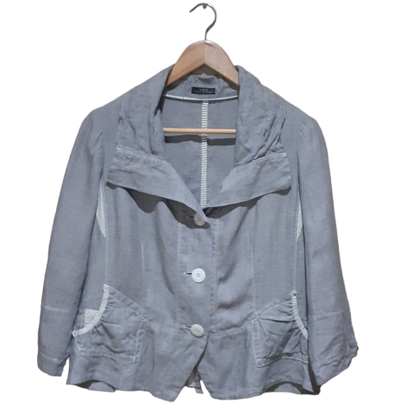 Vex Collection Women's French Linen Blazer in Blue Size Large - Picture 5 of 9